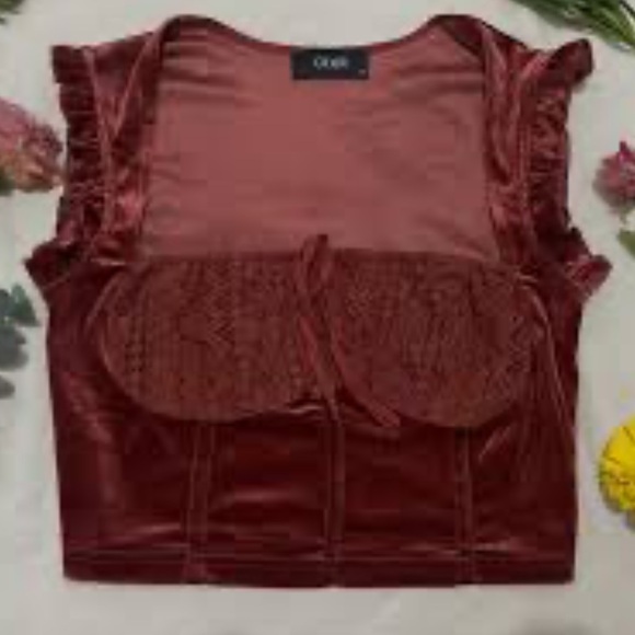 Cider Lace Trim Rust Crop Top - Picture 2 of 4